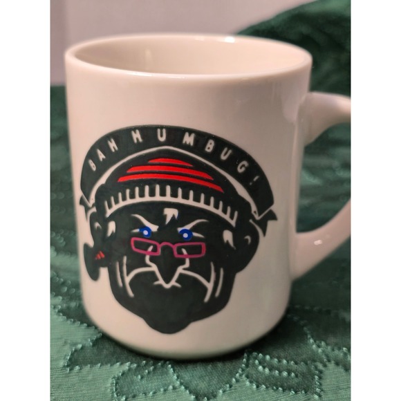Denny's Mug Bah Humbug Grumpy Face Christmas Holiday Ceramic Coffee Cup - Picture 2 of 8
